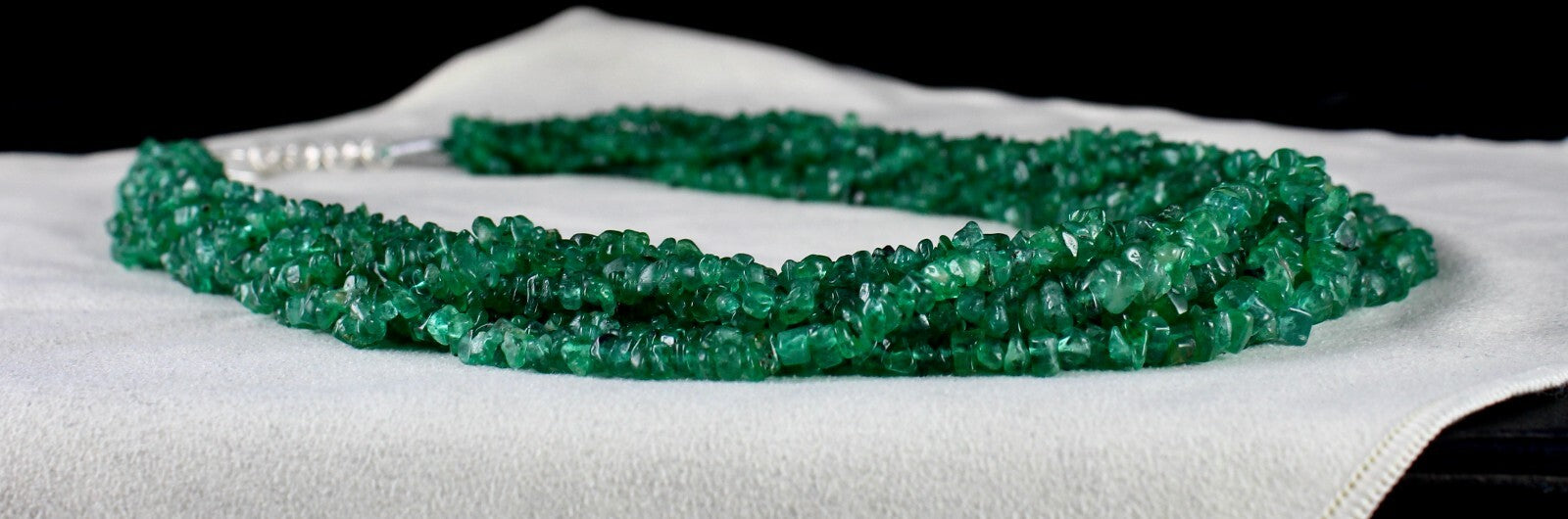 Vintage Natural Emerald Bead Necklace 11L 711 Ct Uncut Certified Gemstone Silver