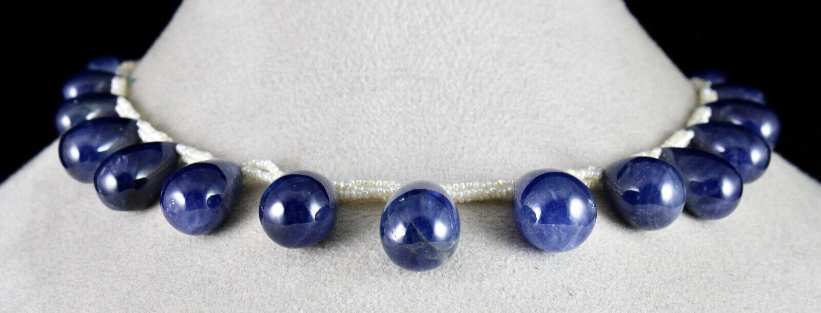 Natural Unheated Blue Sapphire Teardrop Pearl Beaded 420 Ct Gemstone Necklace