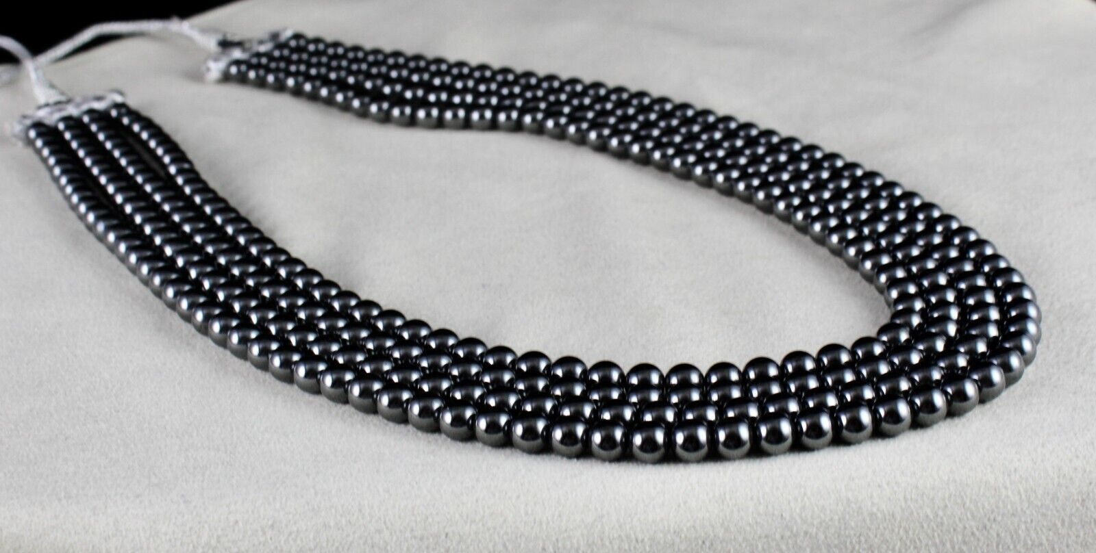 Natural Hematite Beads 4 Line 6mm 902 Ct Round Black Gemstone Fashion Necklace