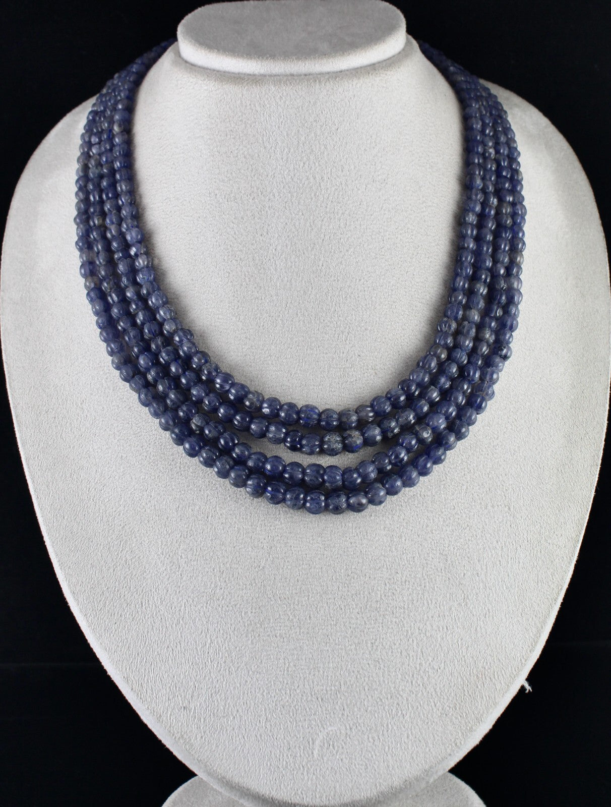Natural Iolite Carved Melon Beads 602ct 4 Line Gemstone Fashion Necklace