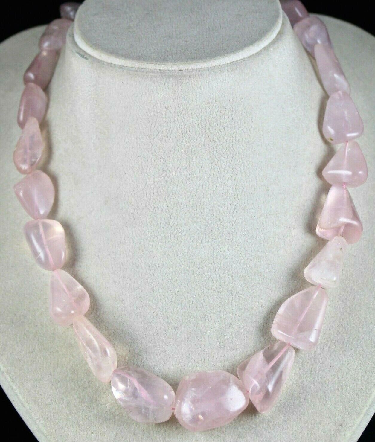 Pink Natural Rose Quartz Cabochon beads Necklace 730 Cts Gemstone Silver Clasp