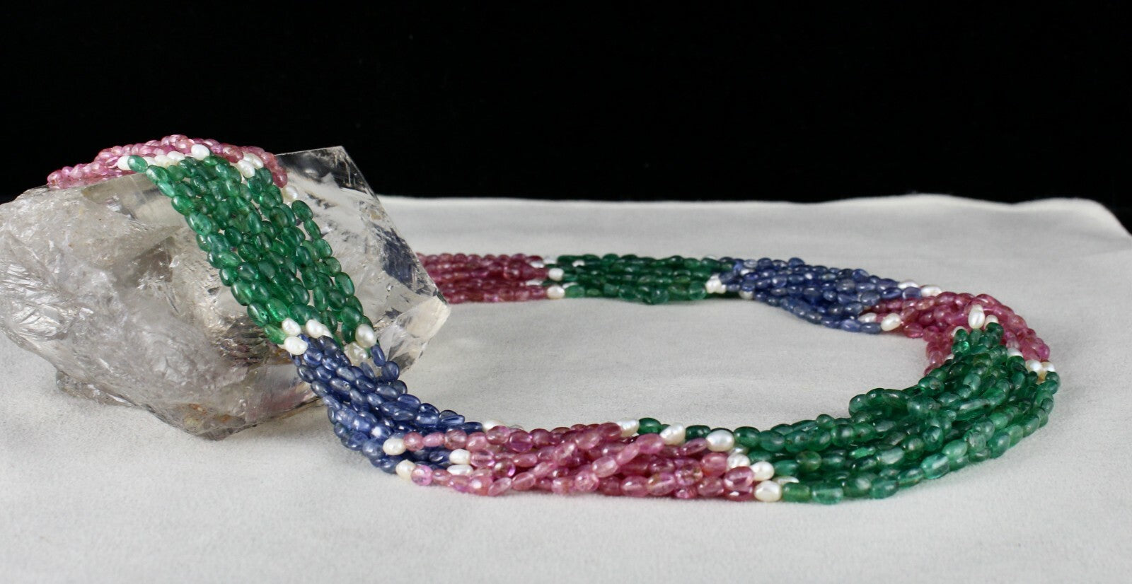Certified Emerald Ruby Sapphire Pearl 681ct Gemstone Necklace For Women