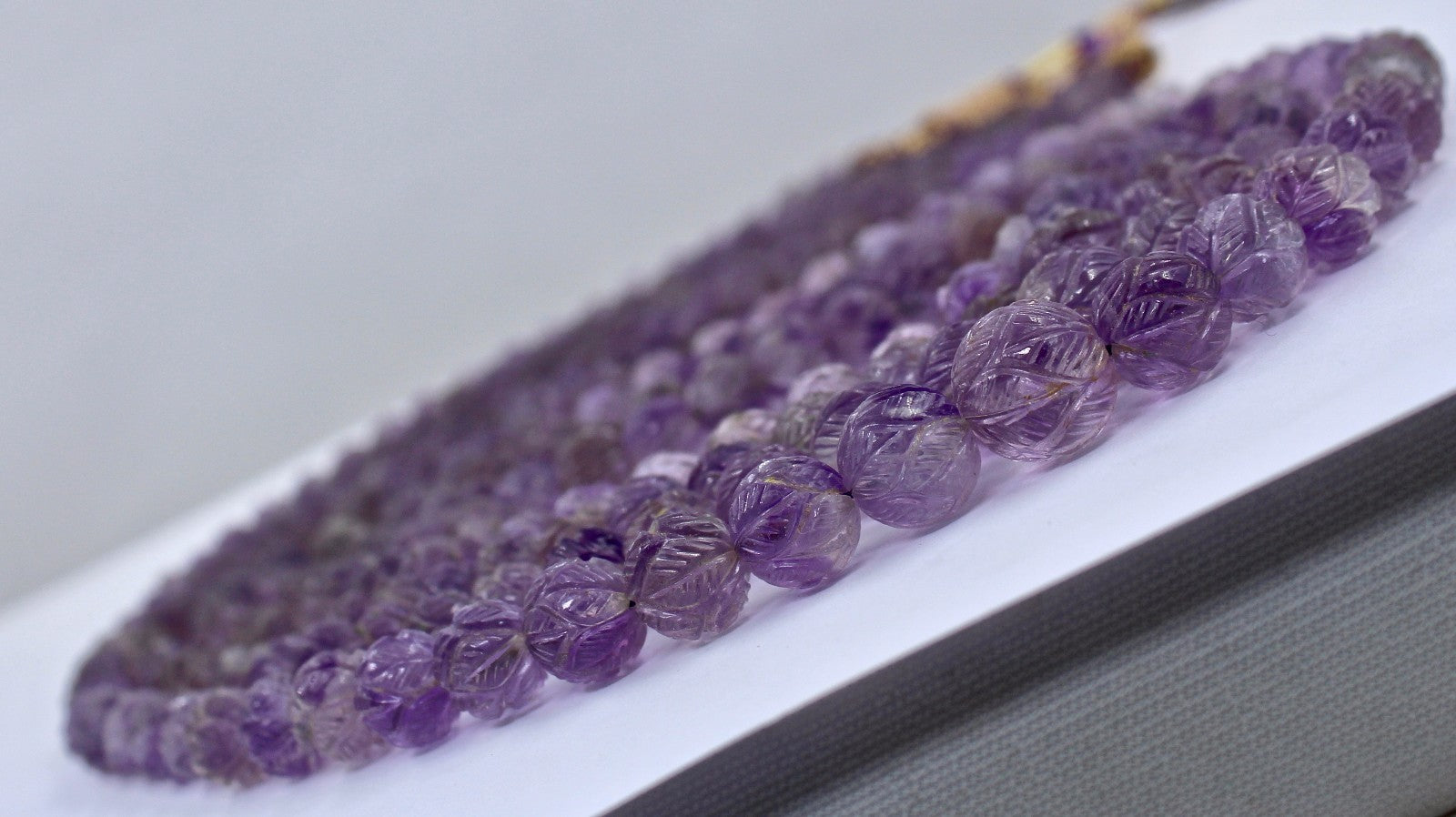 Certified Natural Amethyst 703 Ct Beads Carved Round Necklace For Ladies
