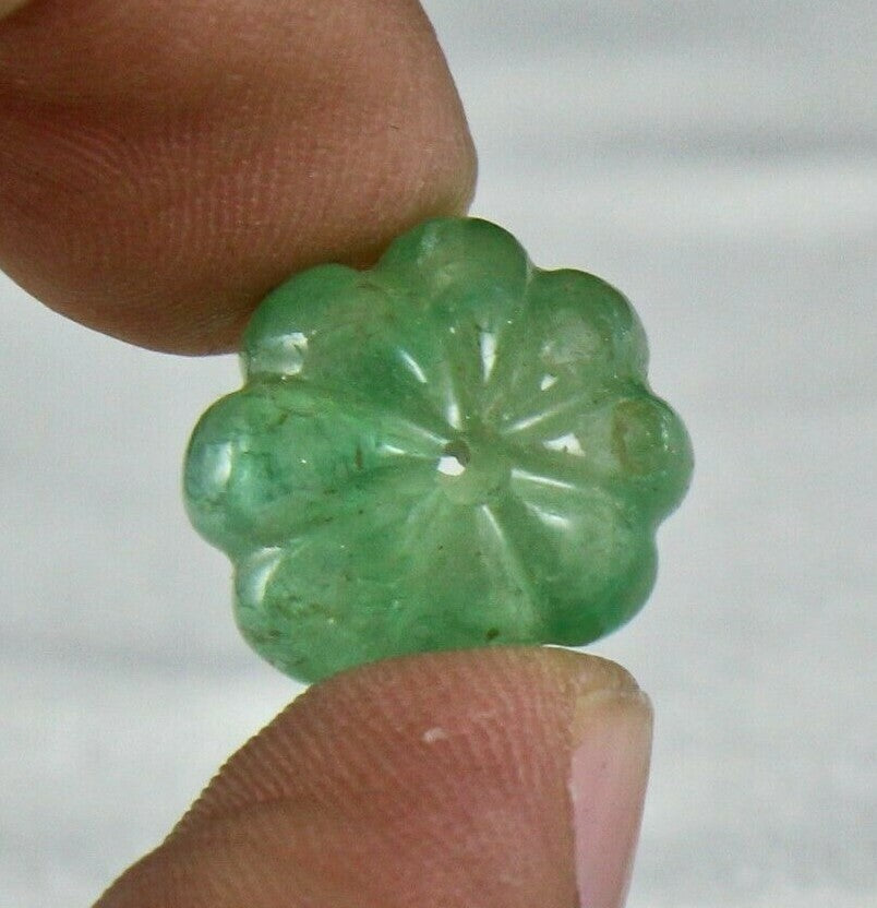 Certified Natural Colombia Emerald Carved Melon Drill Bead Gemstone 18.68 Ct
