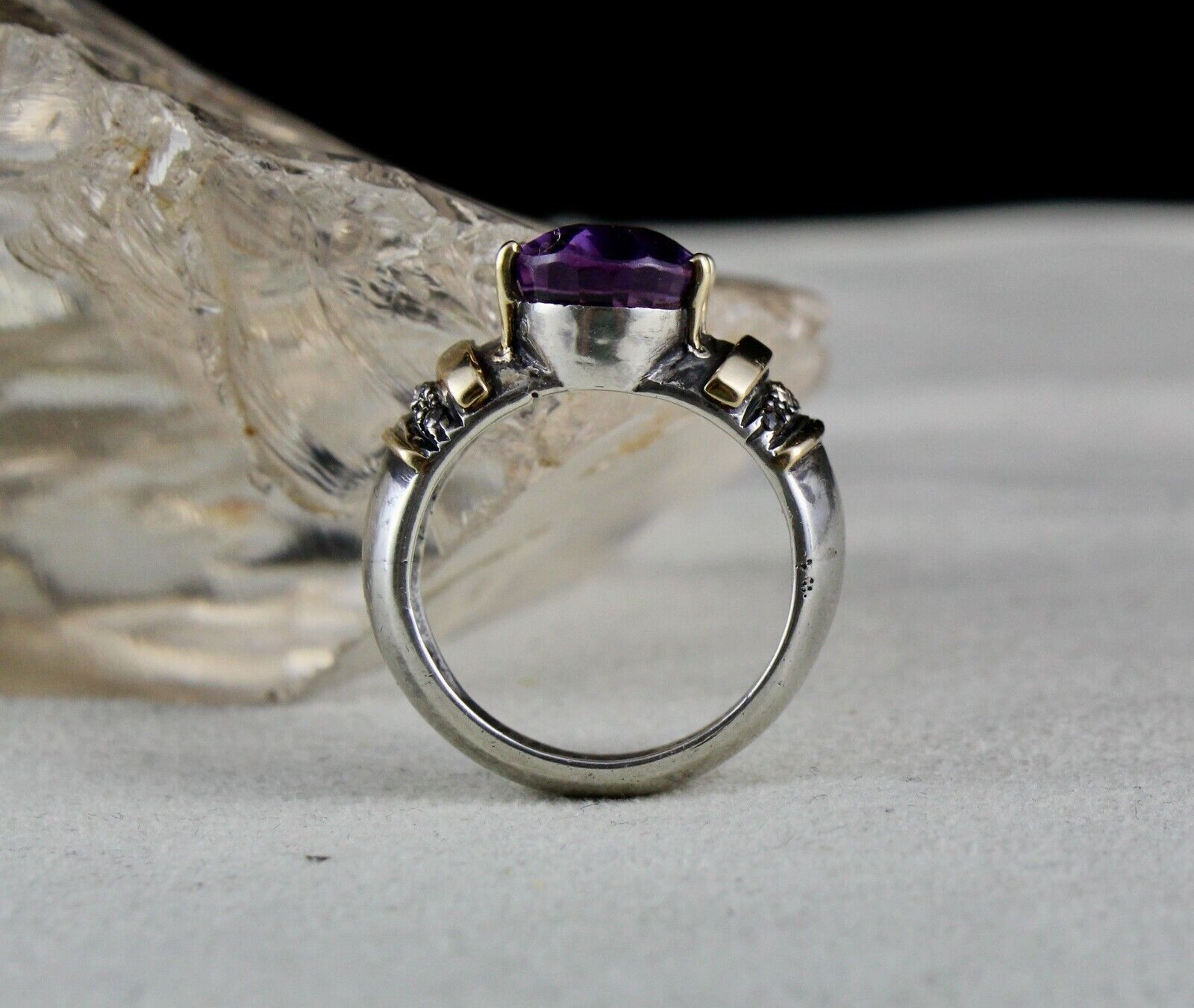 ANTIQUE NATURAL AMETHYST OVAL 18K GOLD DIAMOND SILVER VICTORIAN FINE UNISEX RING