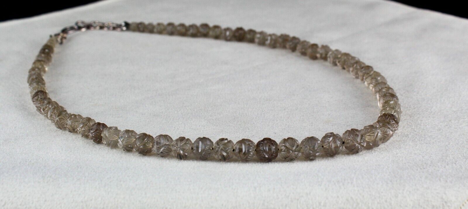 NATURAL SMOKY QUARTZ BEADS CARVED 1 LINE 178 CARATS GEMSTONE ANTIQUE NECKLACE