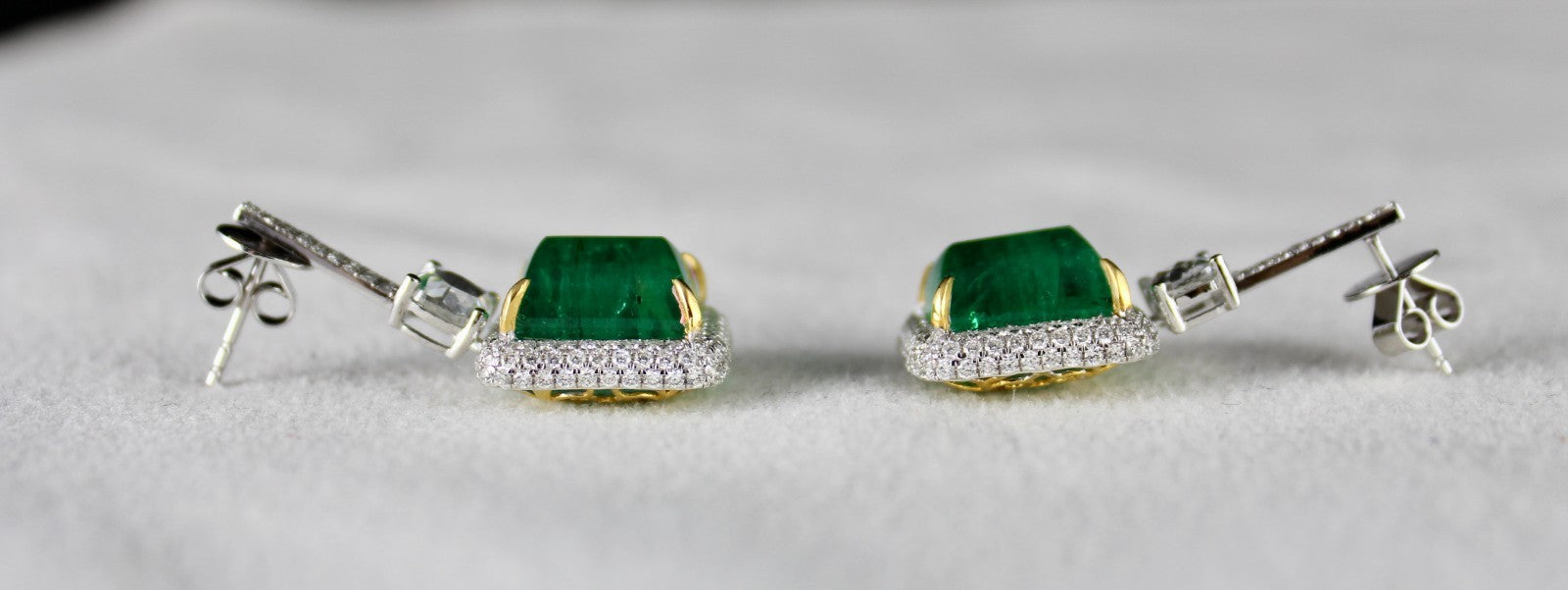Certified Natural Emerald Cabochon Diamond Earrings 18k Gold Dangle Fine Jewelry
