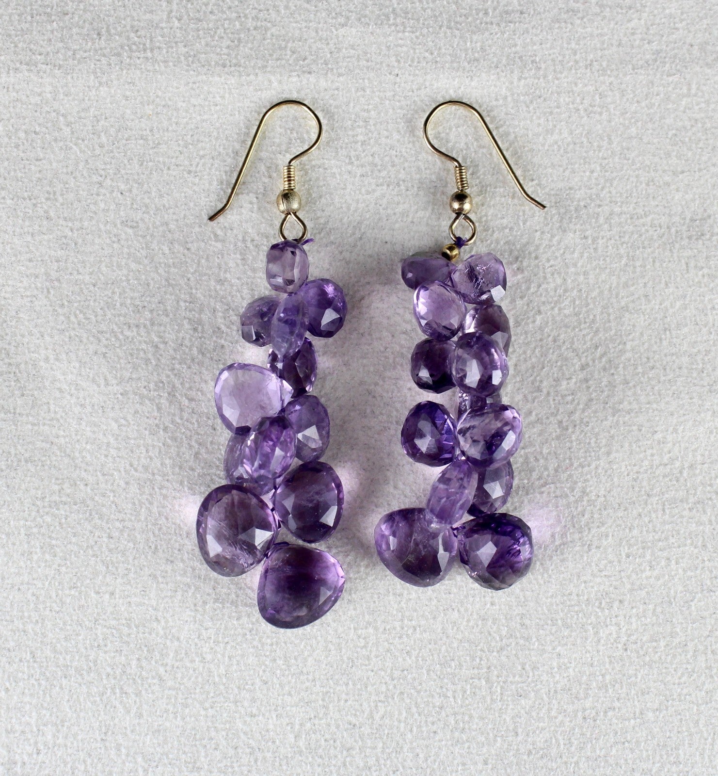Natural Amethyst 80 Ct Beads Teardrop Fashion Gemstone Metal Earrings