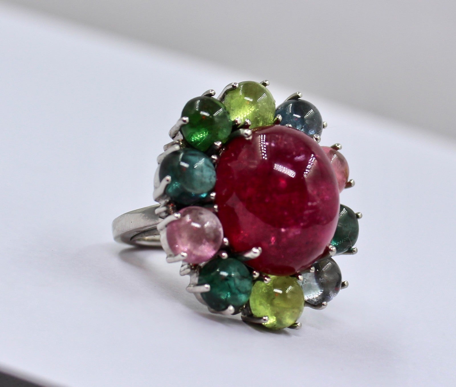 Certified Natural Tourmaline & Diamond 68.77 Ct Ring 925 Sterling Silver