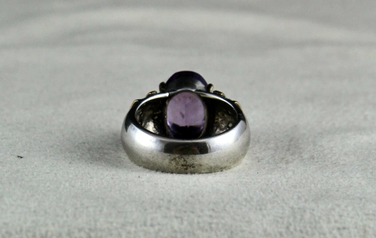 ANTIQUE NATURAL AMETHYST OVAL 18K GOLD DIAMOND SILVER VICTORIAN FINE UNISEX RING