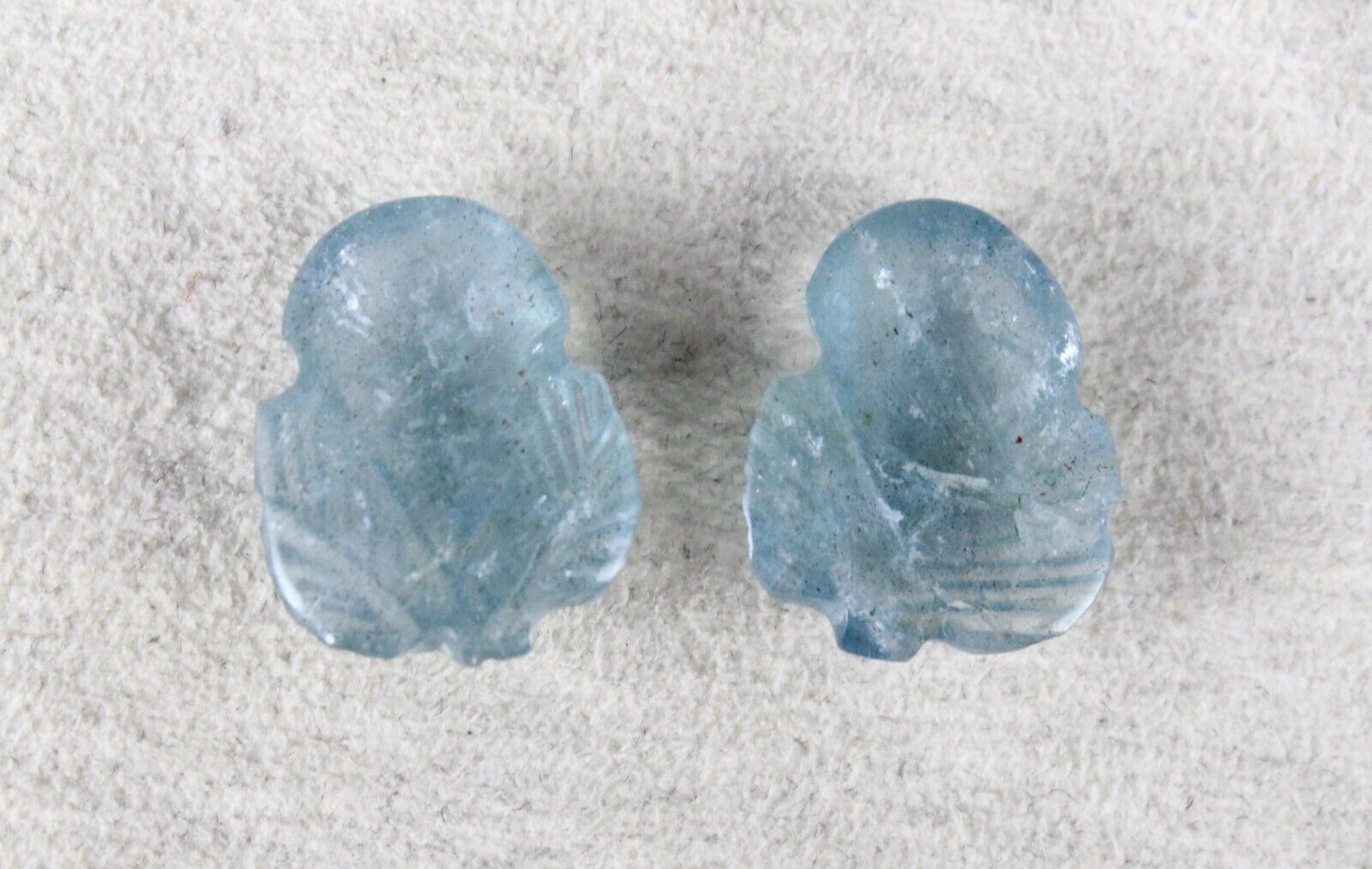 NATURAL BLUE AQUAMARINE CARVED LEAVES 13.60 CARATS GEMSTONE PAIR FOR EARRING