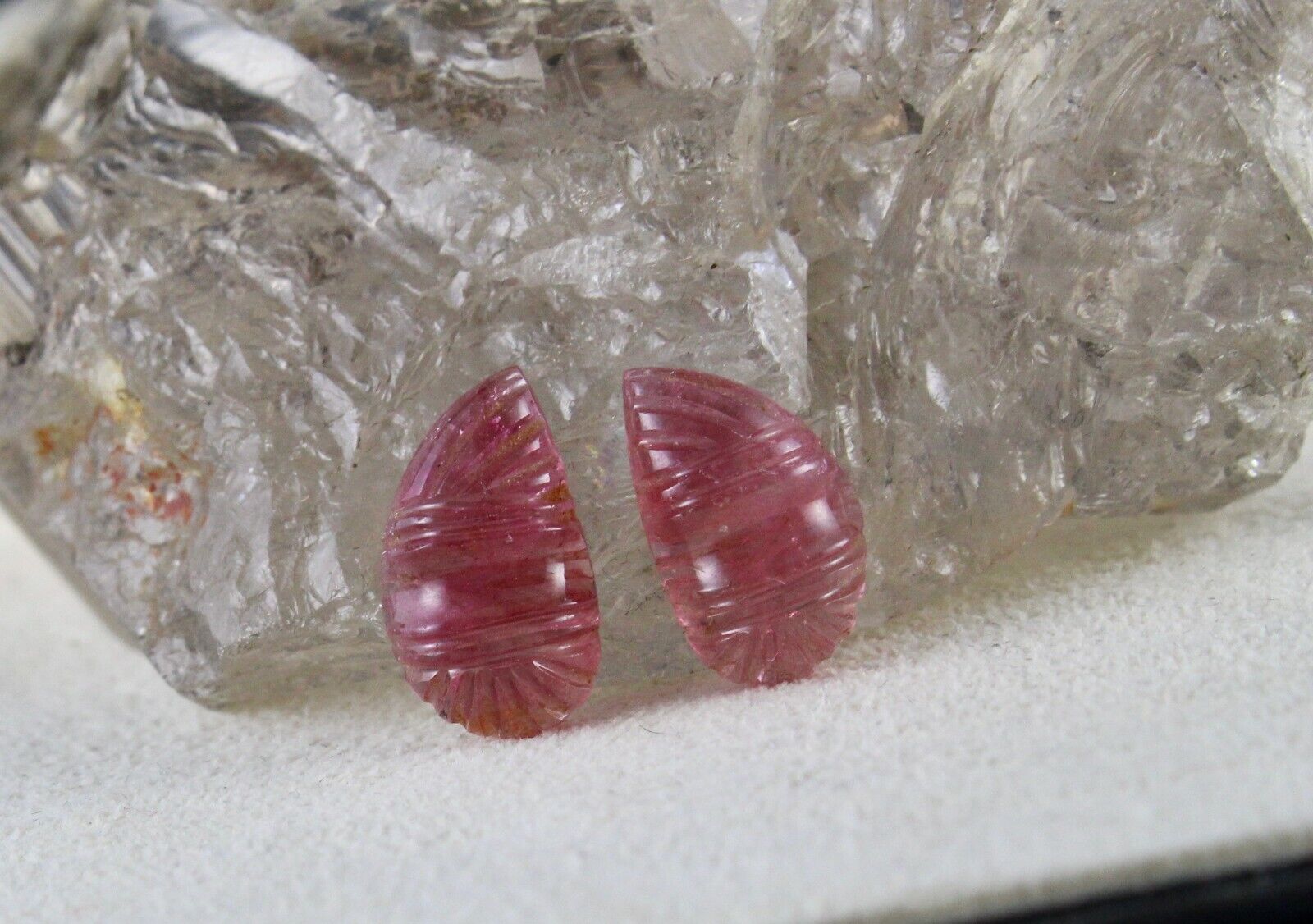 NATURAL PINK TOURMALINE RUBELLITE CARVED 4 PCS 21.26 CARATS GEMSTONE FOR EARRING