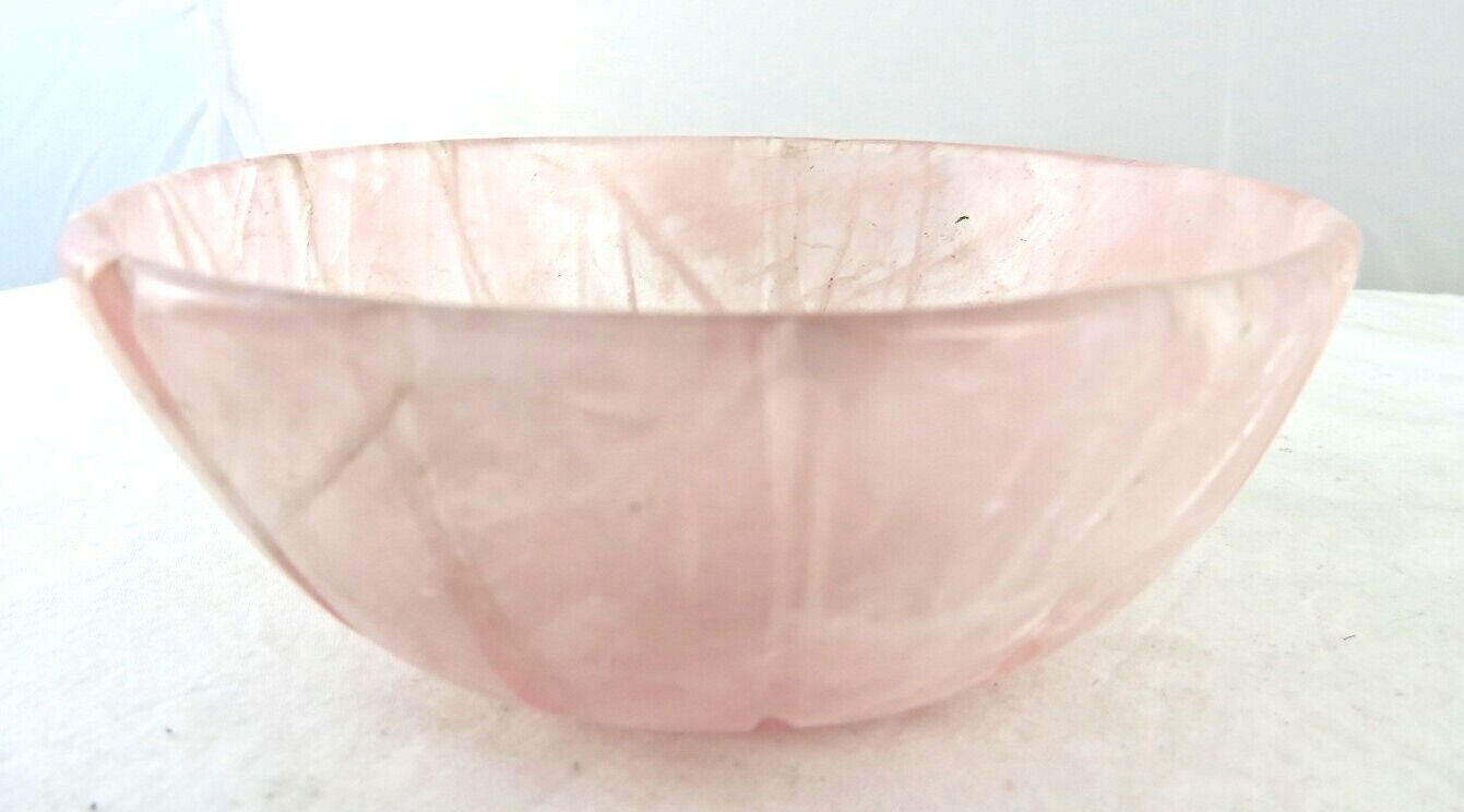 4.25 INCH BIG NATURAL ROSE QUARTZ CARVED BOWL 760 CARATS GEMSTONE FOR HOME DECOR