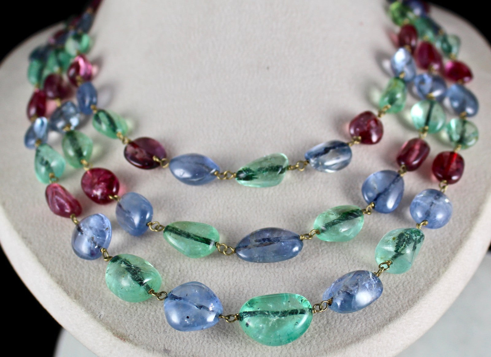 Certified Important Old Necklace Natural Emerald Sapphire Spinel 10ct Nugget