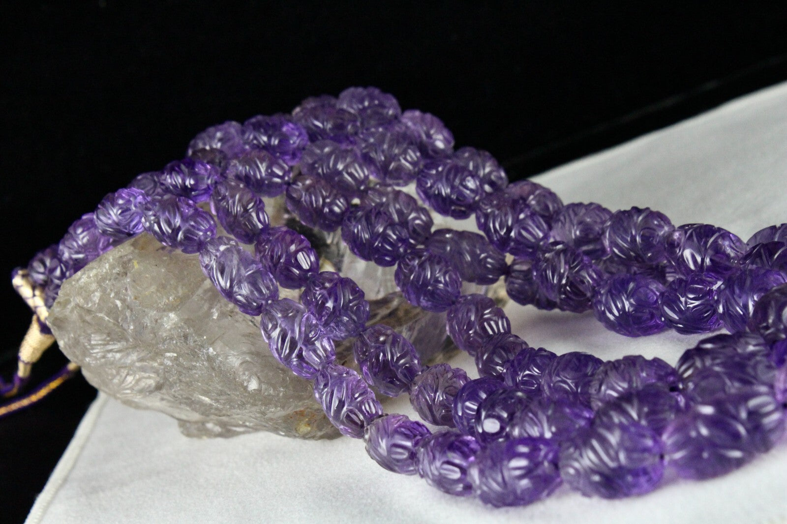 Certified Natural Amethyst 1227 Ct Engraved Beads Purple Gemstone Necklace