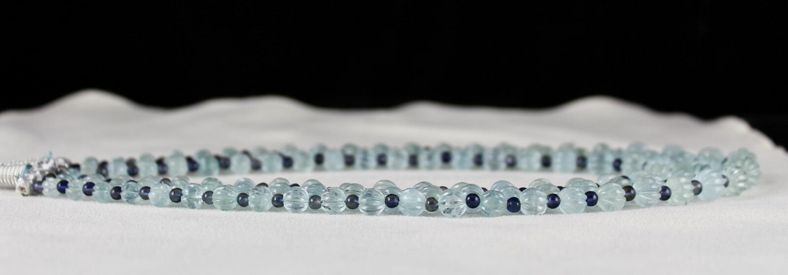 Certified Natural Aquamarine 347 Ct Iolite Carved Melon Gemstone Necklace