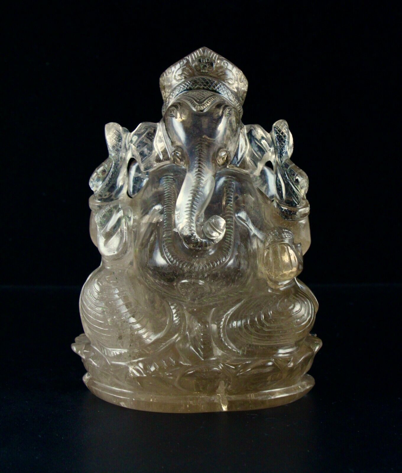 NATURAL SMOKY CRYSTAL QUARTZ 6275 CTS 6 "INCH LORD GANESHA STATUE HOME DECOR