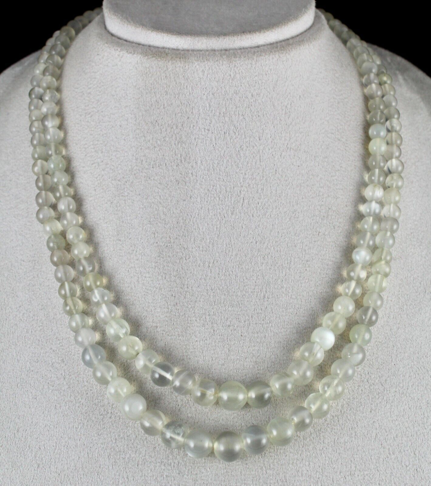 Natural White Moonstone Beaded Necklace 442 Carats Round Gemstone Silver Clasp 