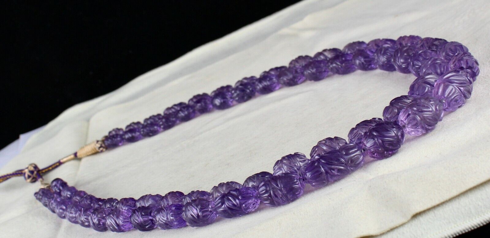 Certified Natural Amethyst Carved Beads 2 L 759 Ct Gemstone Important Necklace