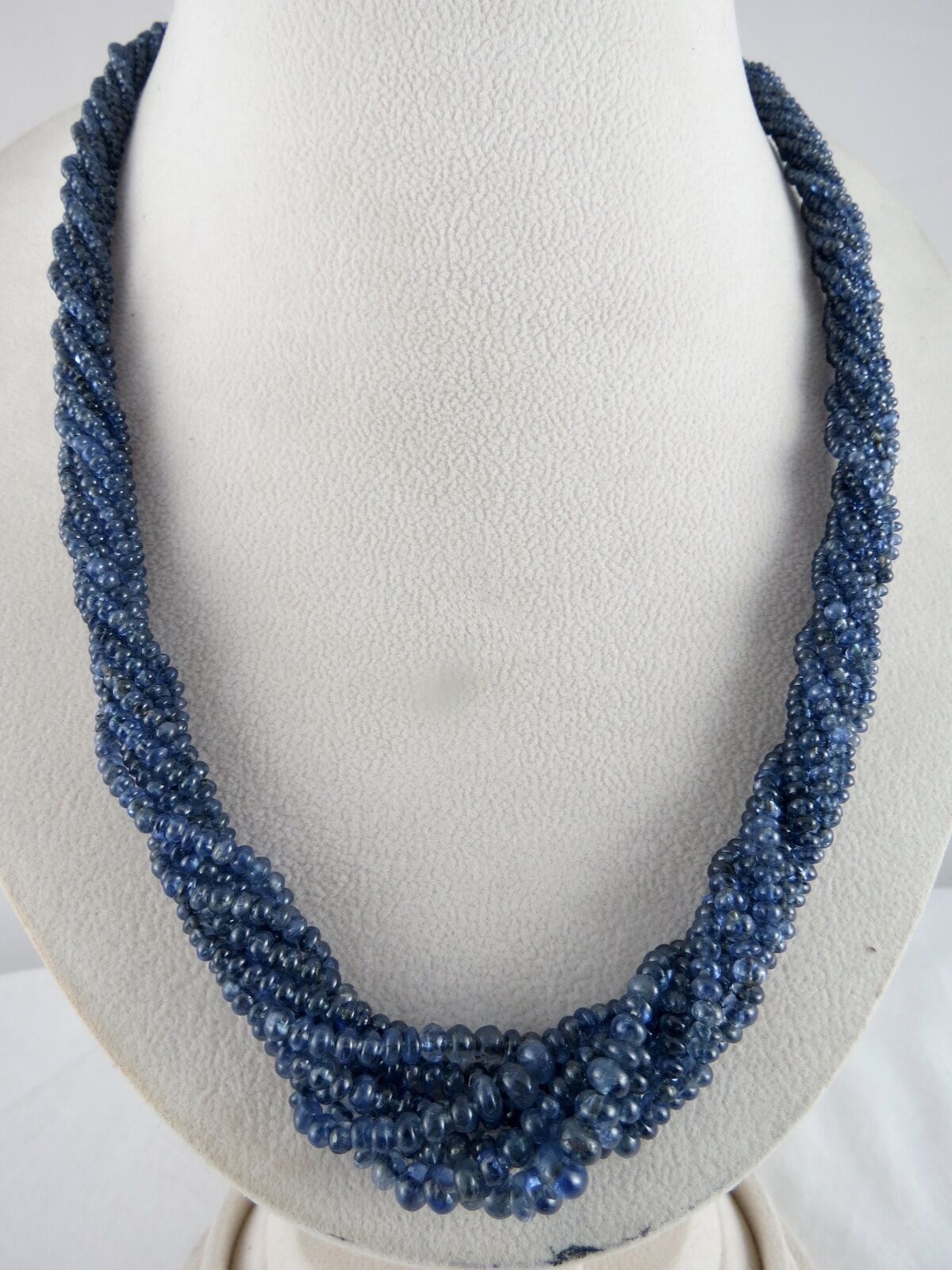 Estate Natural Blue Sapphire Beads Round 8 L 464 Ct Gemstone Silver Necklace