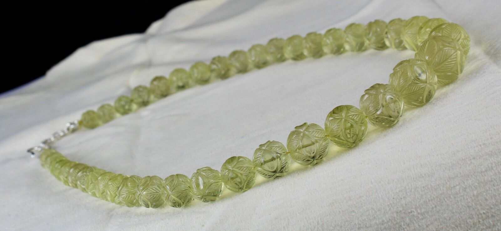 UNIQUE NATURAL LEMON QUARTZ BEADS CARVED 496 CTS SEMI PRECIOUS GEMSTONE NECKLACE