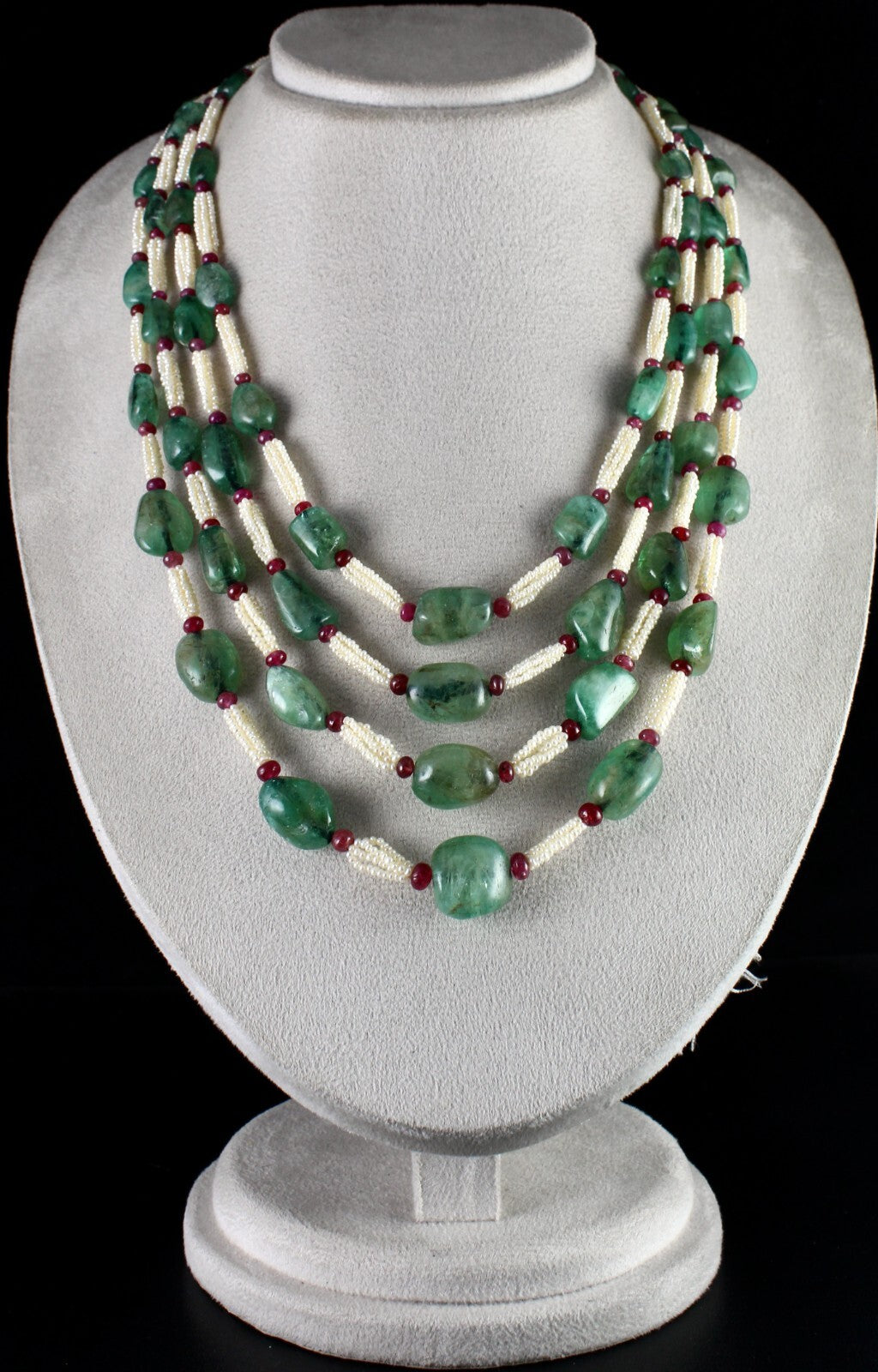 Vintage Natural Emerald 826 Ct Pearl Ruby Beaded Wedding Necklace For Women