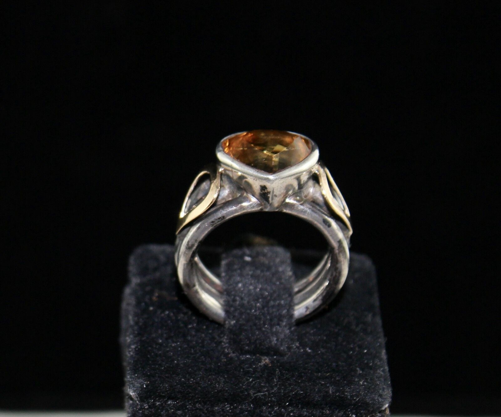 ANTIQUE NATURAL YELLOW CITRINE CUT 18K GOLD LADIES RING IN 925 STERLING SILVER