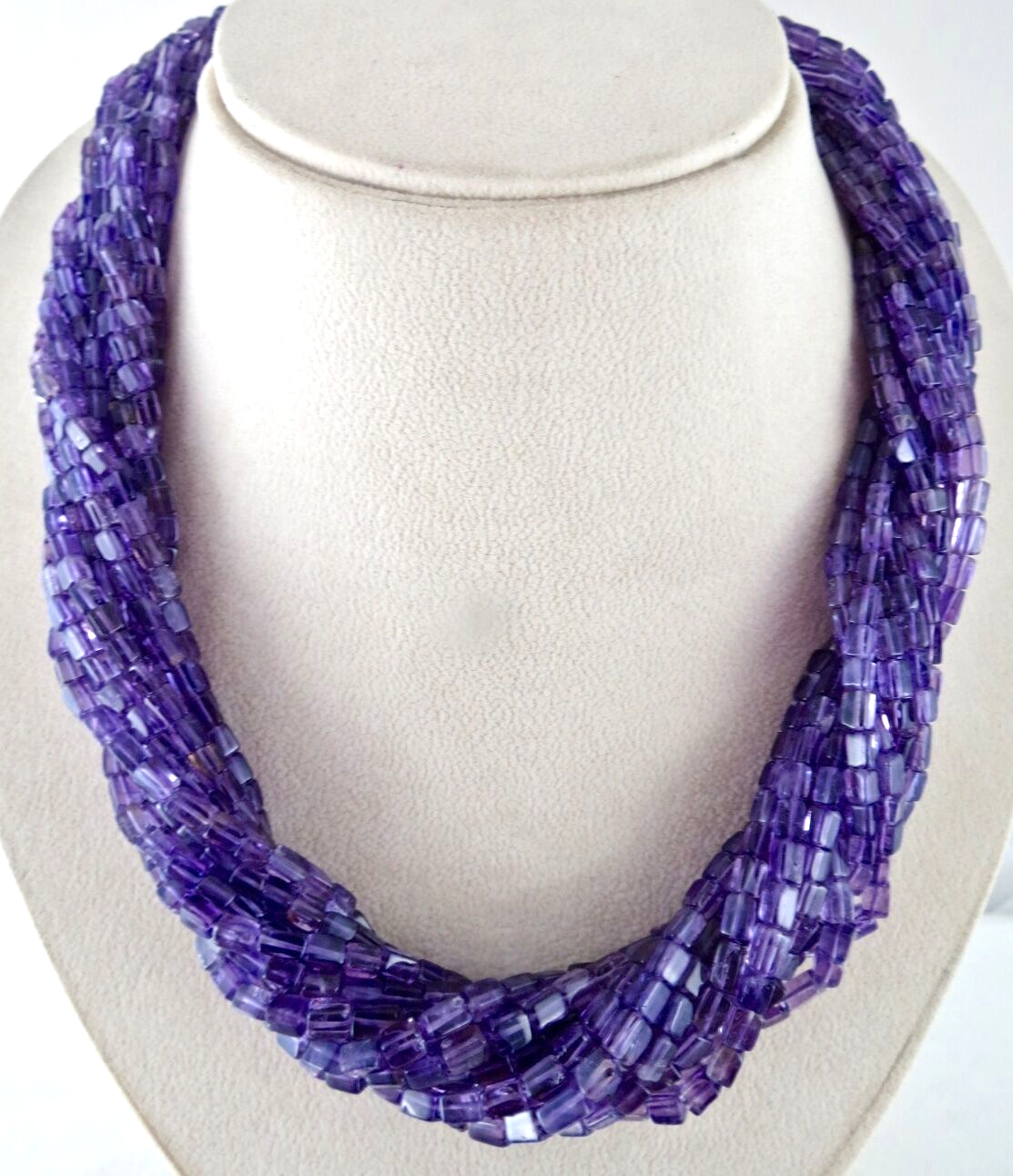 Natural Amethyst 1054ct Beaded Square Sterling Silver Stylish Necklace For Women