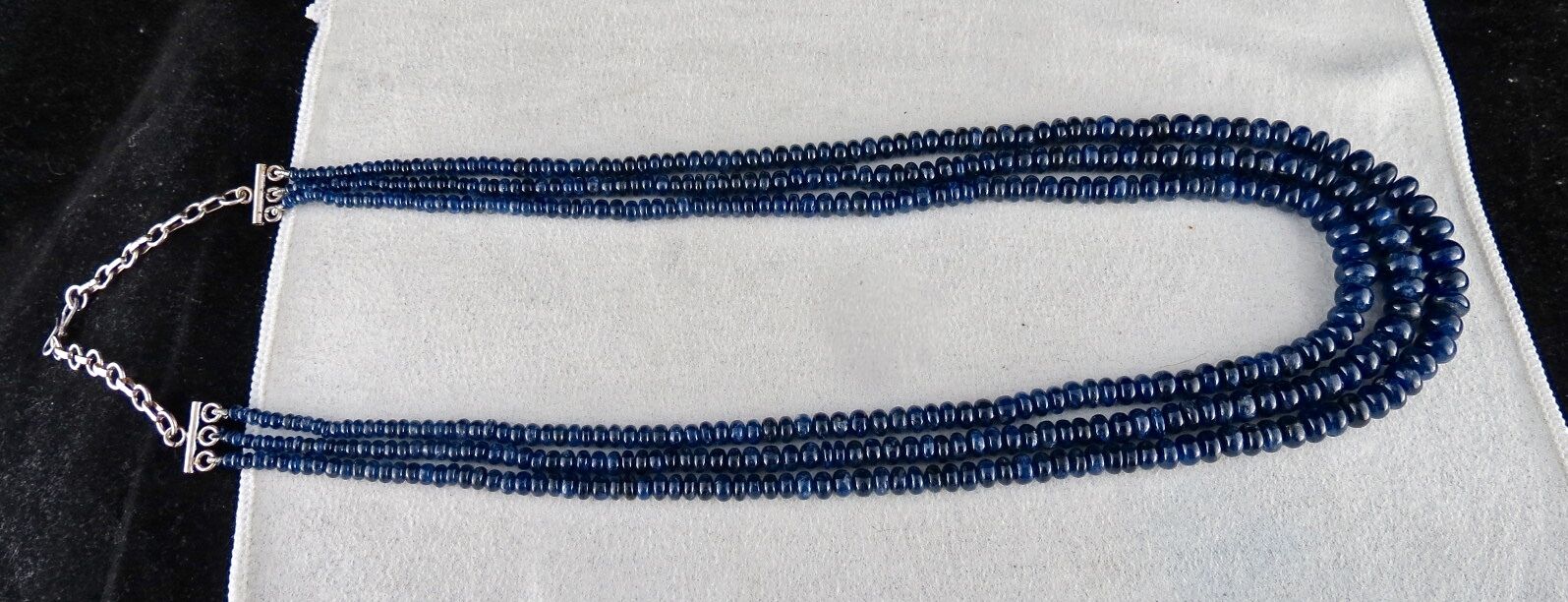 NATURAL OLD MINES BLUE SAPPHIRE BEADS ROUND 3 LINE 461 CARATS GEMSTONE NECKLACE