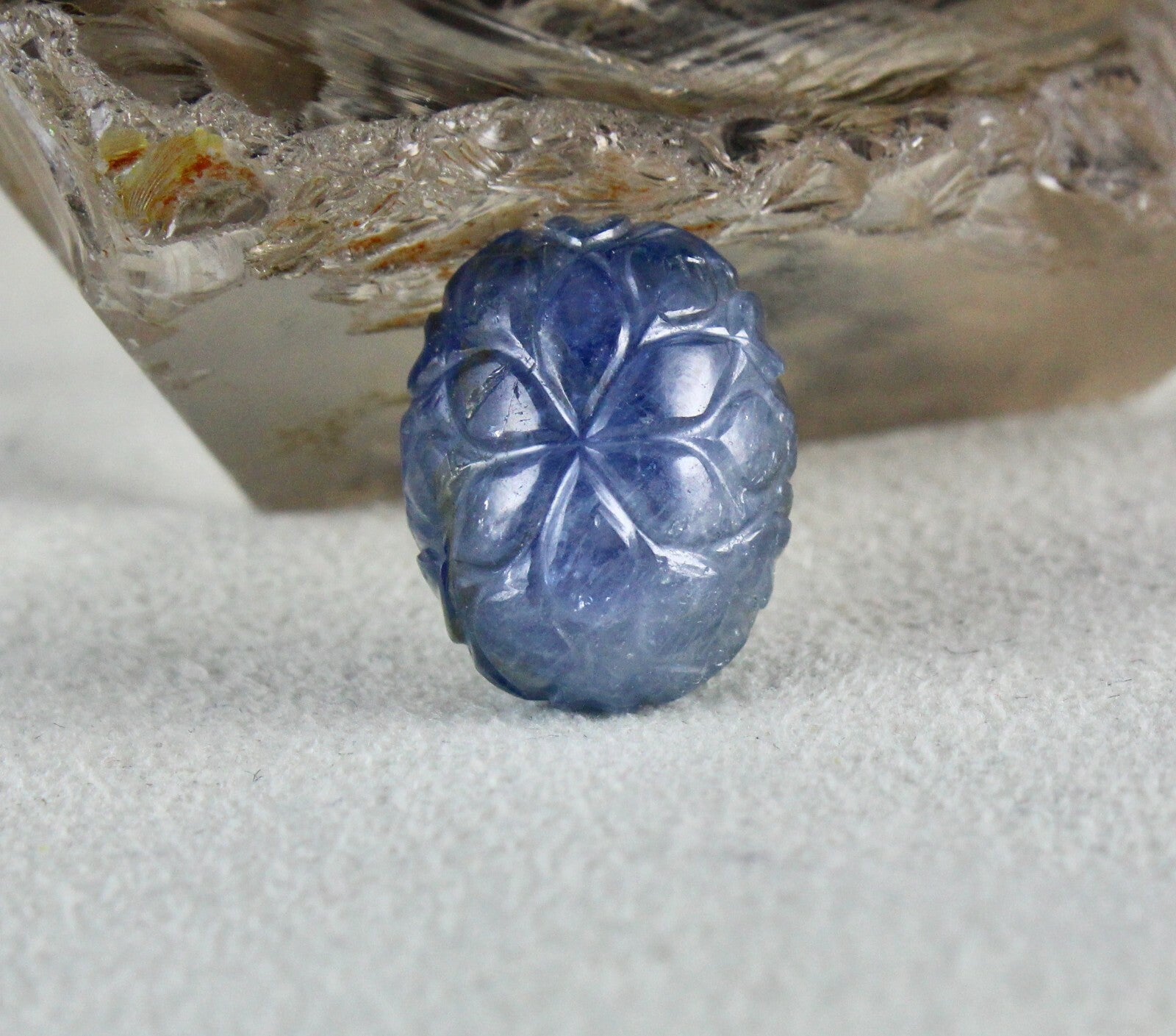 Certified Antique Natural Blue Sapphire 40.54 Ct Carved Gemstone For Designing