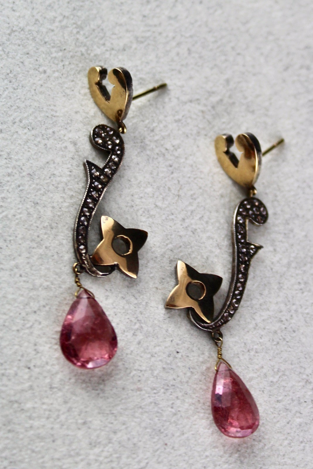 Certified Natural Pink Tourmaline 10ct Pear Diamond Sterling Silver Earrings