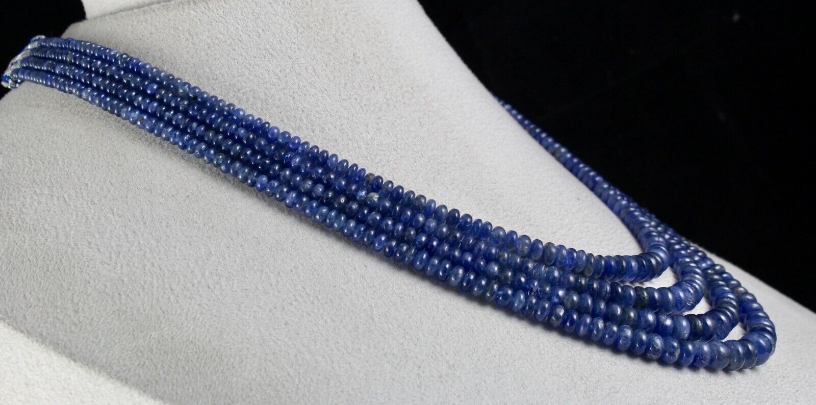 OLD BURMA NATURAL BLUE SAPPHIRE BEADS ROUND 4 LINE 477 CARATS GEMSTONE NECKLACE