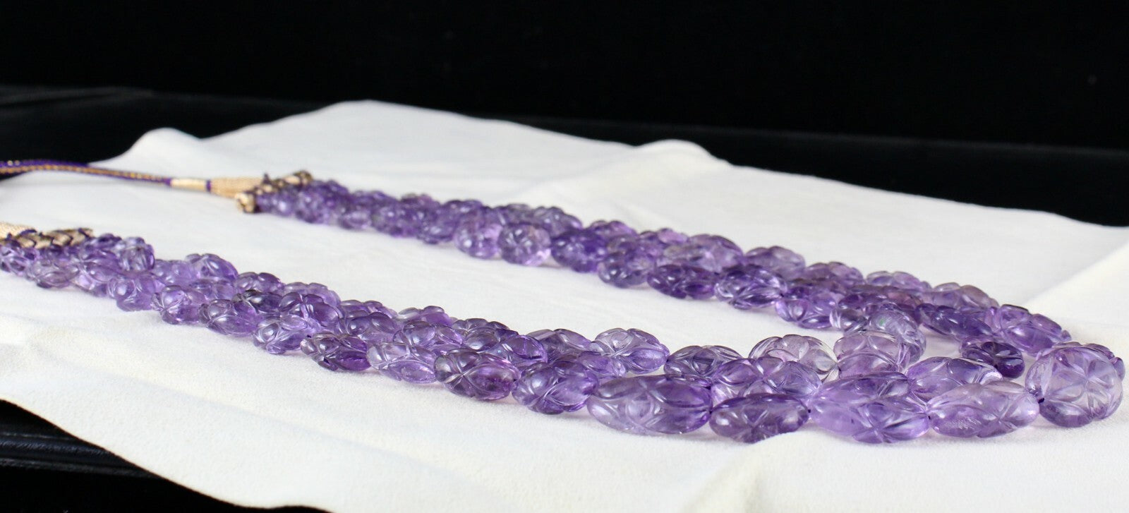 Certified Antique Amethyst Beads 754 Carats Carved Oval Natural Necklace