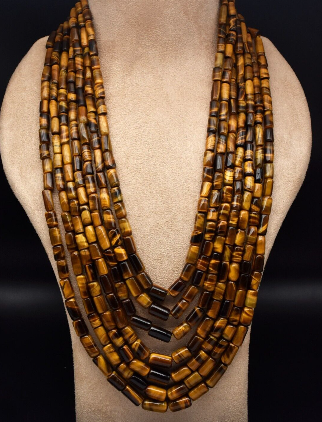 Natural Tiger Eye Beads Tube 7 L 1548 Ct Big Gemstone Antique Fashion Necklace