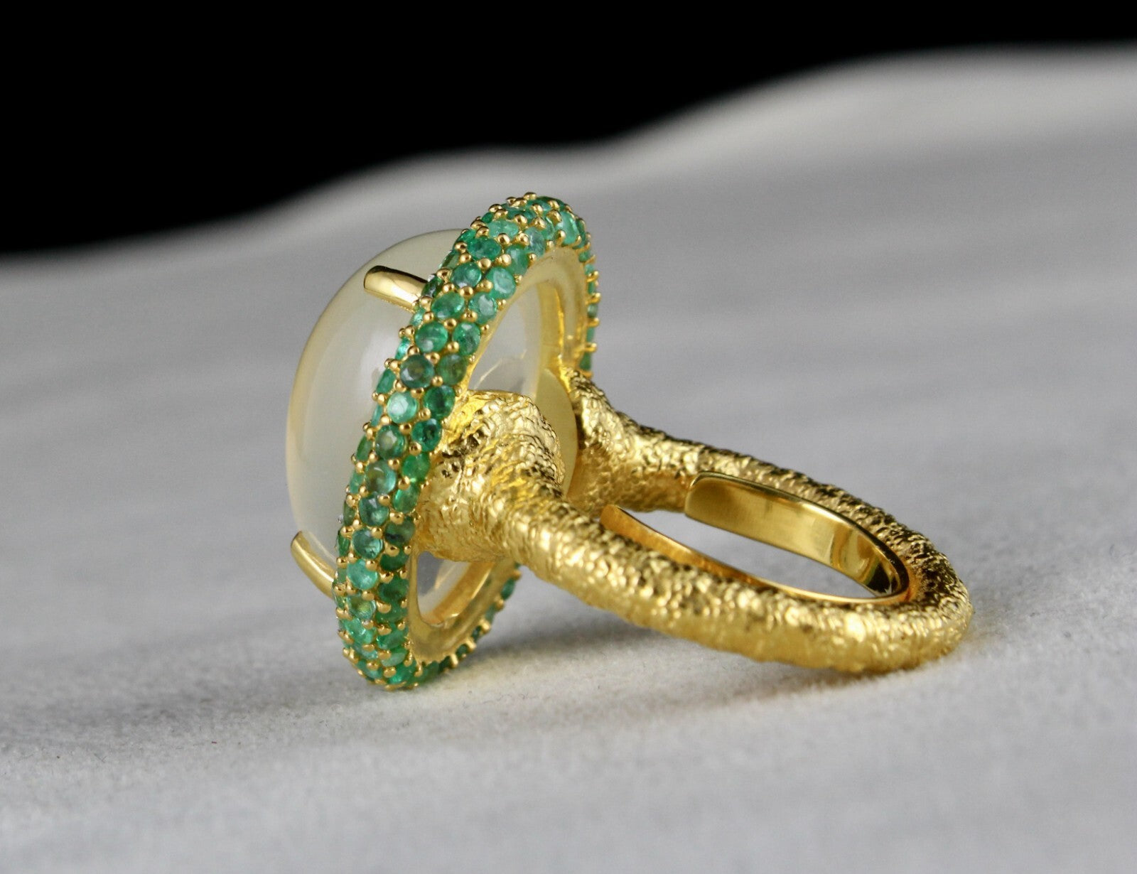 Certified Natural Moonstone 109ct Cabochon Emerald Sterling Silver Gemstone Ring