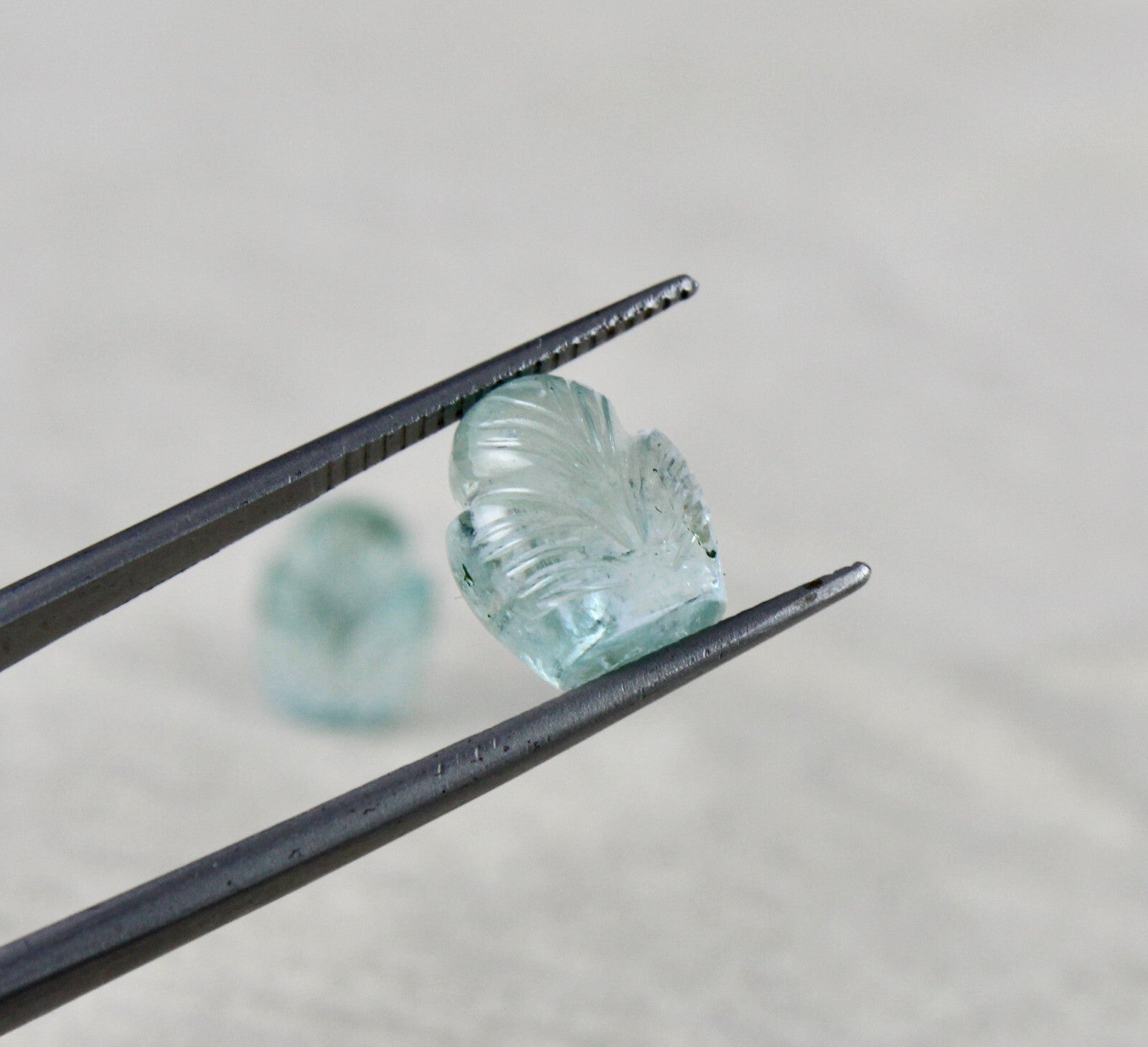 Natural Blue Aquamarine 13.88ct Carved Leaves Gemstone Earring Pair