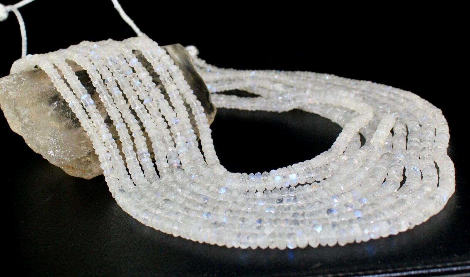 Rainbow Moonstone Beaded Fashion Necklace 9 String 1132 Carats Natural Gemstone