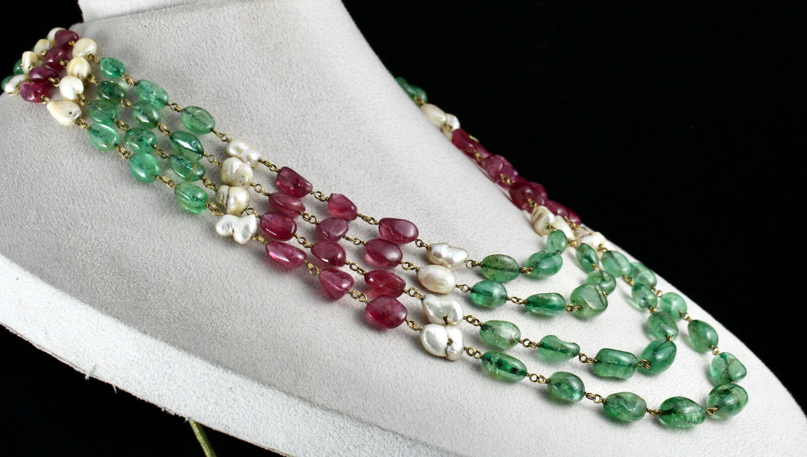 Certified Natural Colombian Emerald 10ct Tourmaline Pearl Gold Necklace