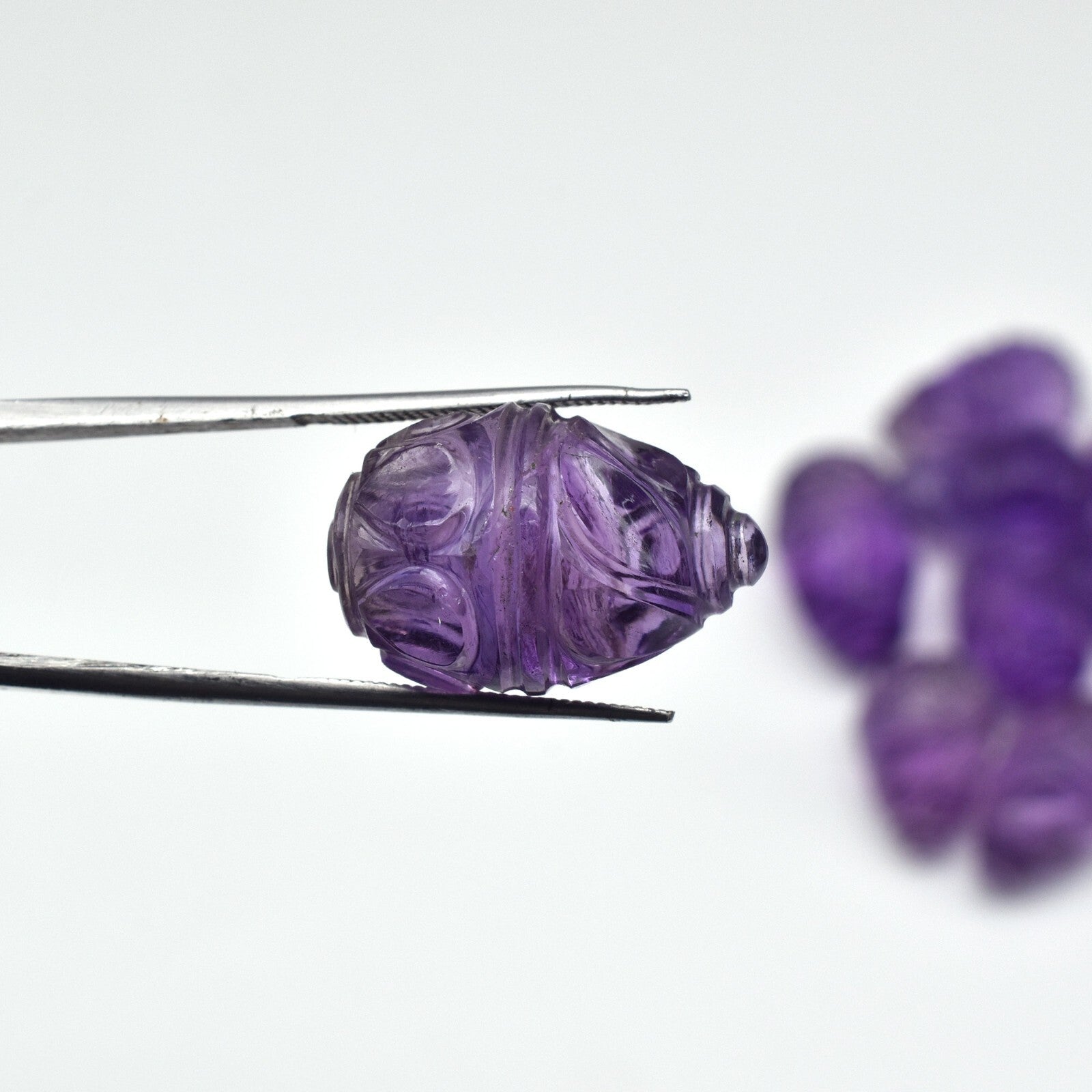 Certified Natural Amethyst 202ct Engraved Drop Earring Necklace Set Silver 10pc