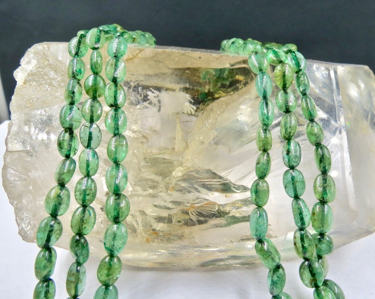 Antique Natural Emerald Beads Nugget 3 L 243.50 Ct Gemstone Important Necklace