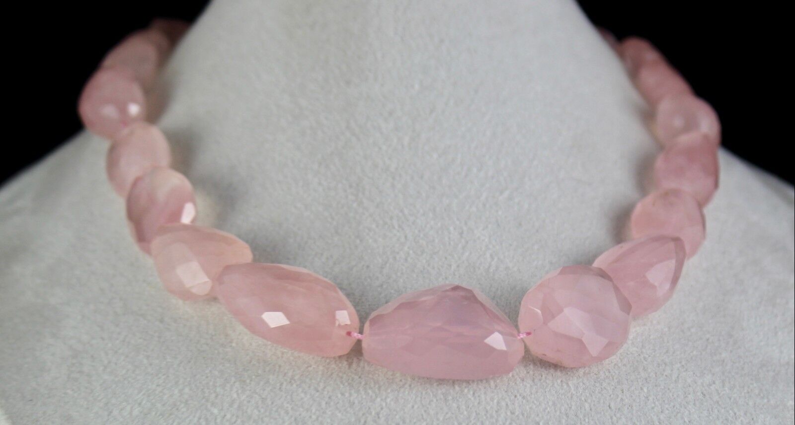 NATURAL ROSE QUARTZ BEADS FANCY CABOCHON 906 CARATS GEMSTONE SILVER NECKLACE