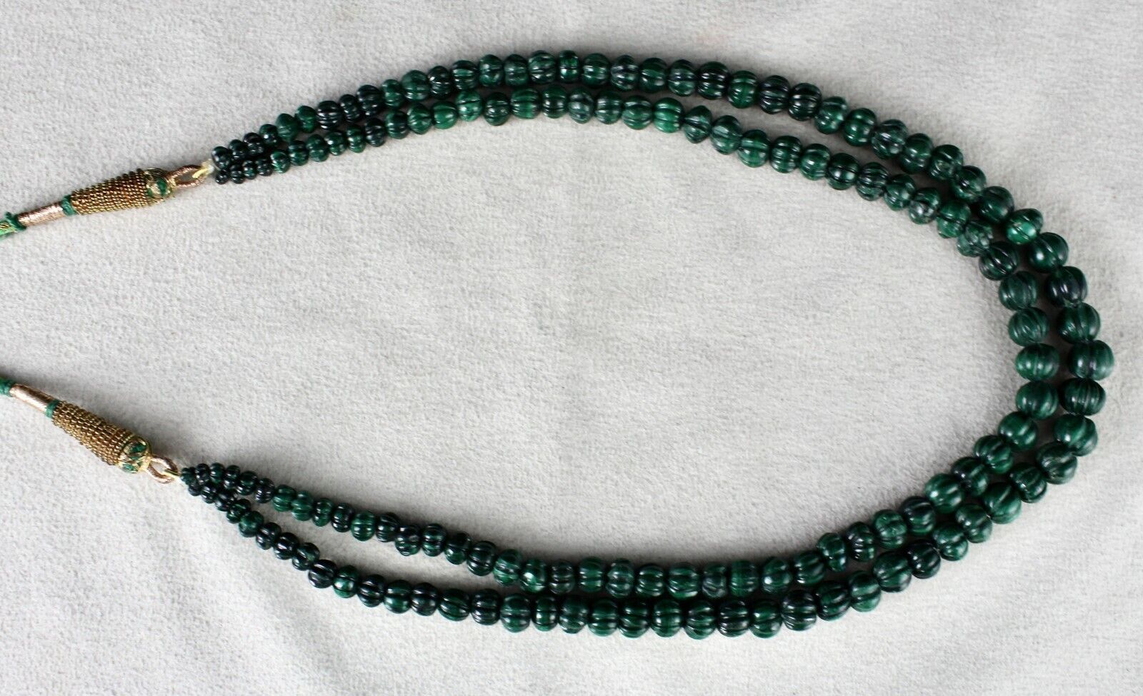 HEIRLOOM OLD NATURAL MALACHITE BEADS CARVED ROUND 356 CARATS GEMSTONE NECKLACE