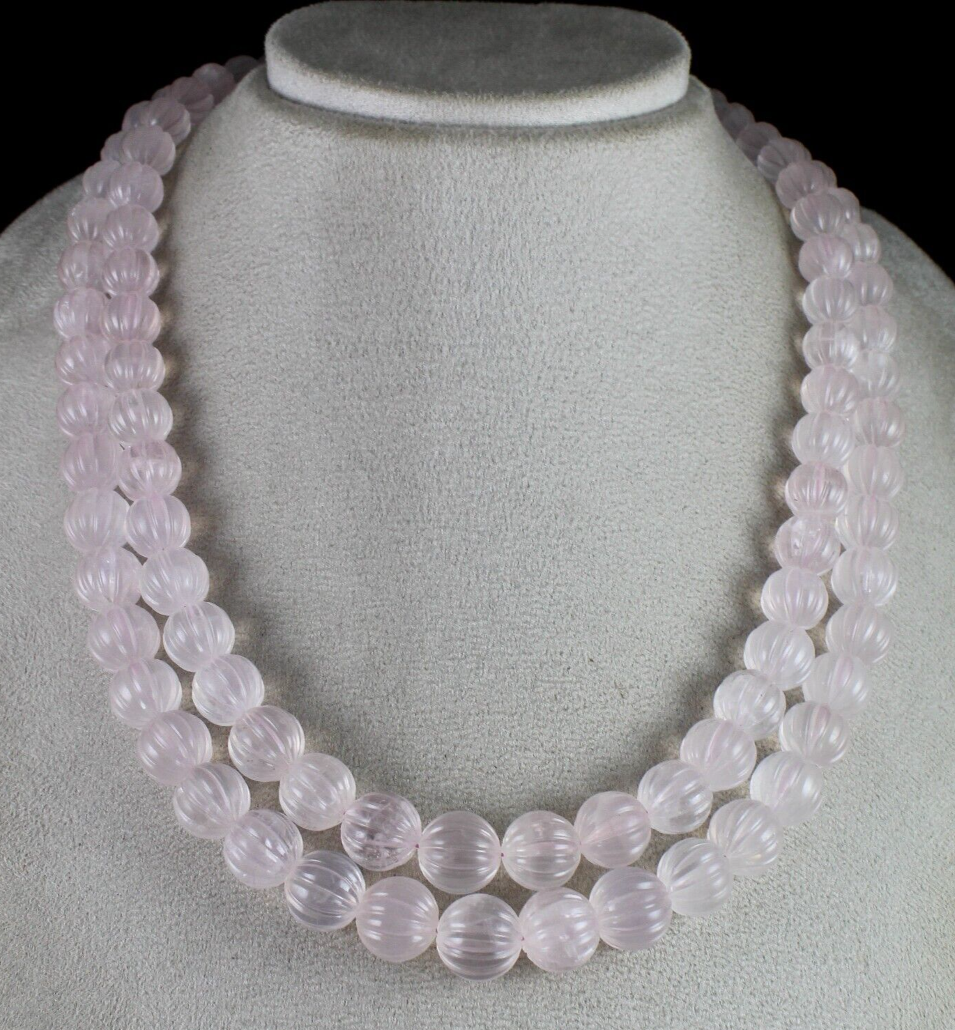 Certified Vintage Natural Rose Quartz Carved Beads Necklace 967 Ct Pink Gemstone