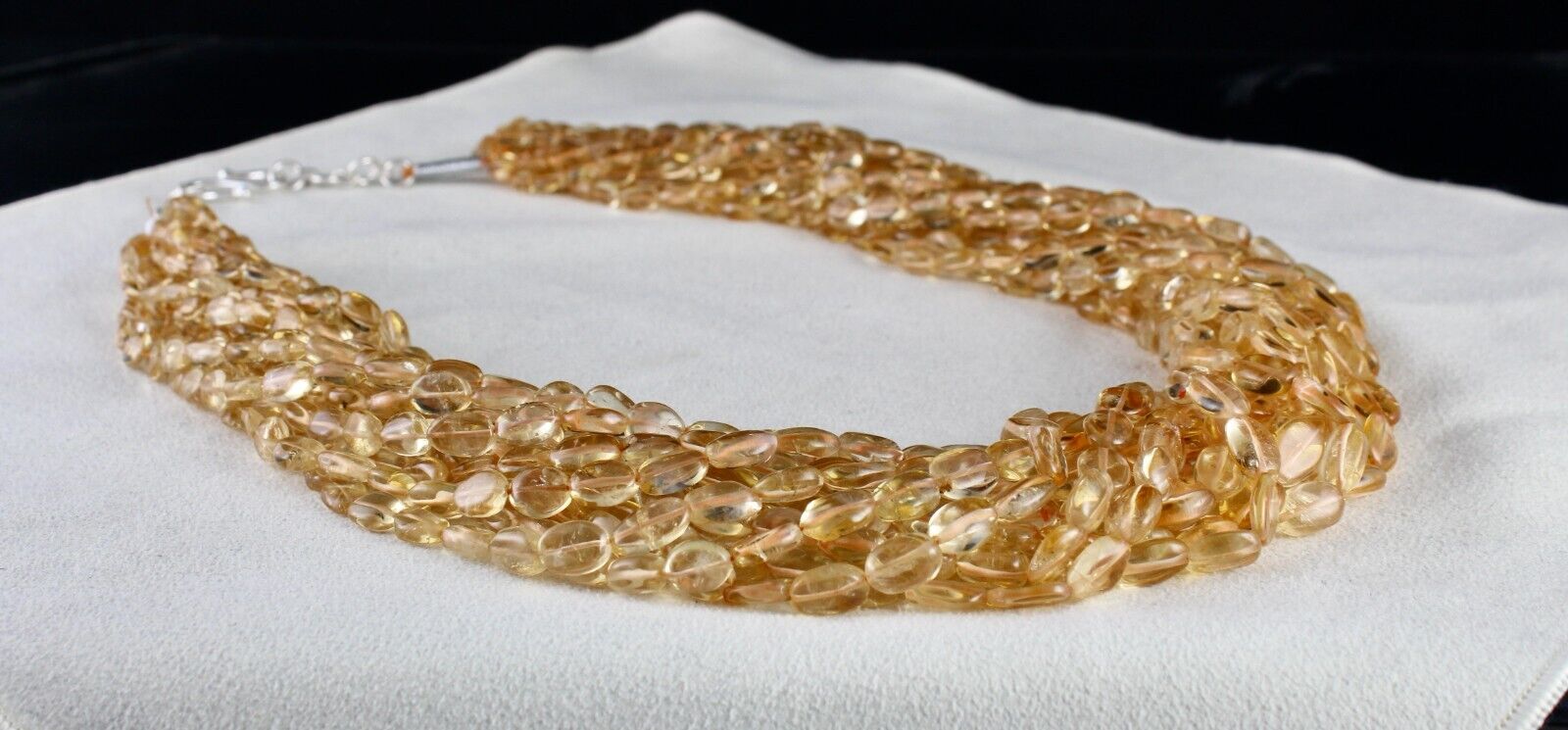 Natural Citrine Beads Cabochon 14 L 1295 Ct Yellow Gemstone Silver Necklace