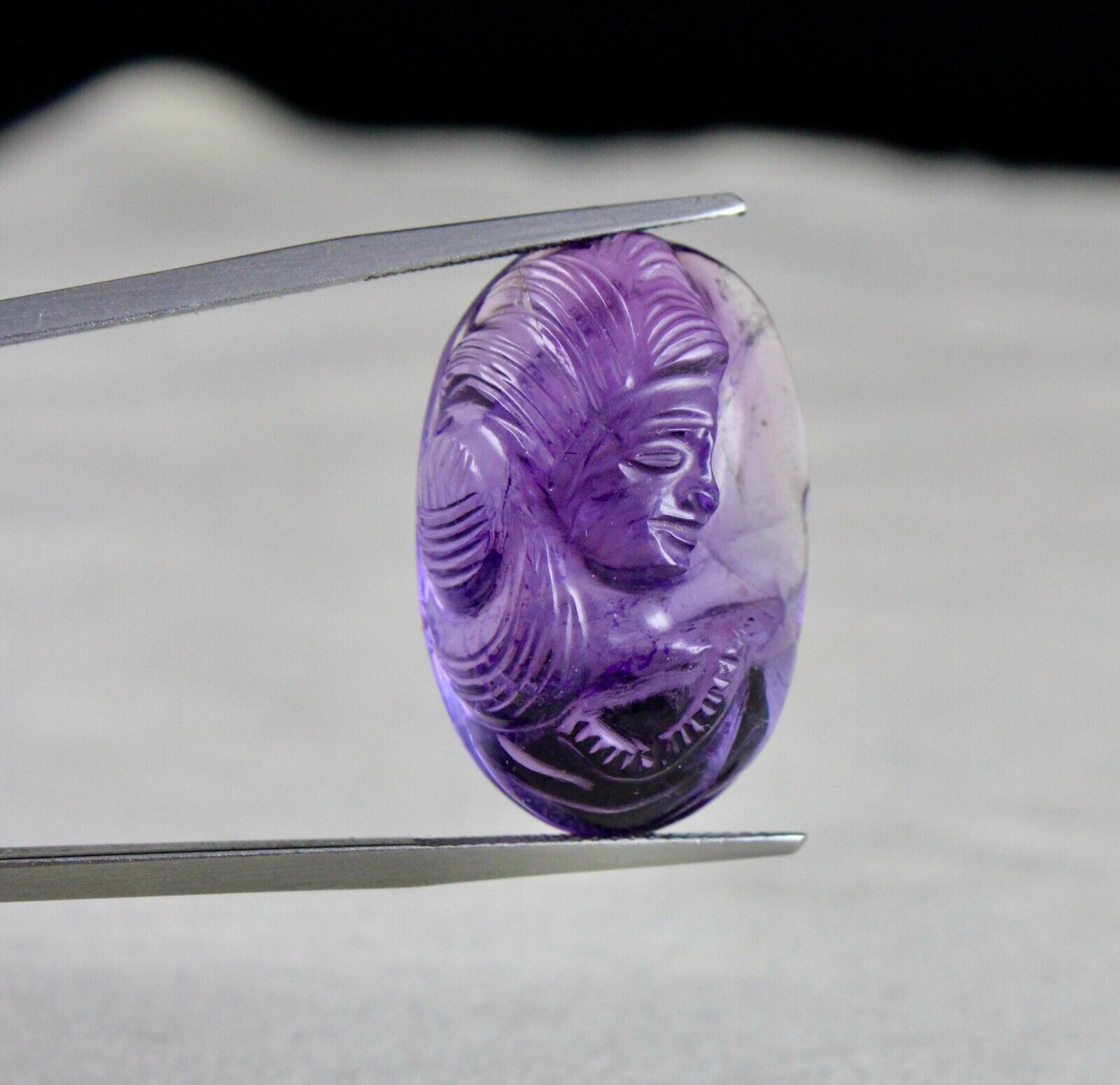 Natural Amethyst Engraved Face Cab 28x18mm 42.11 Ct Gemstone Pendant Designing