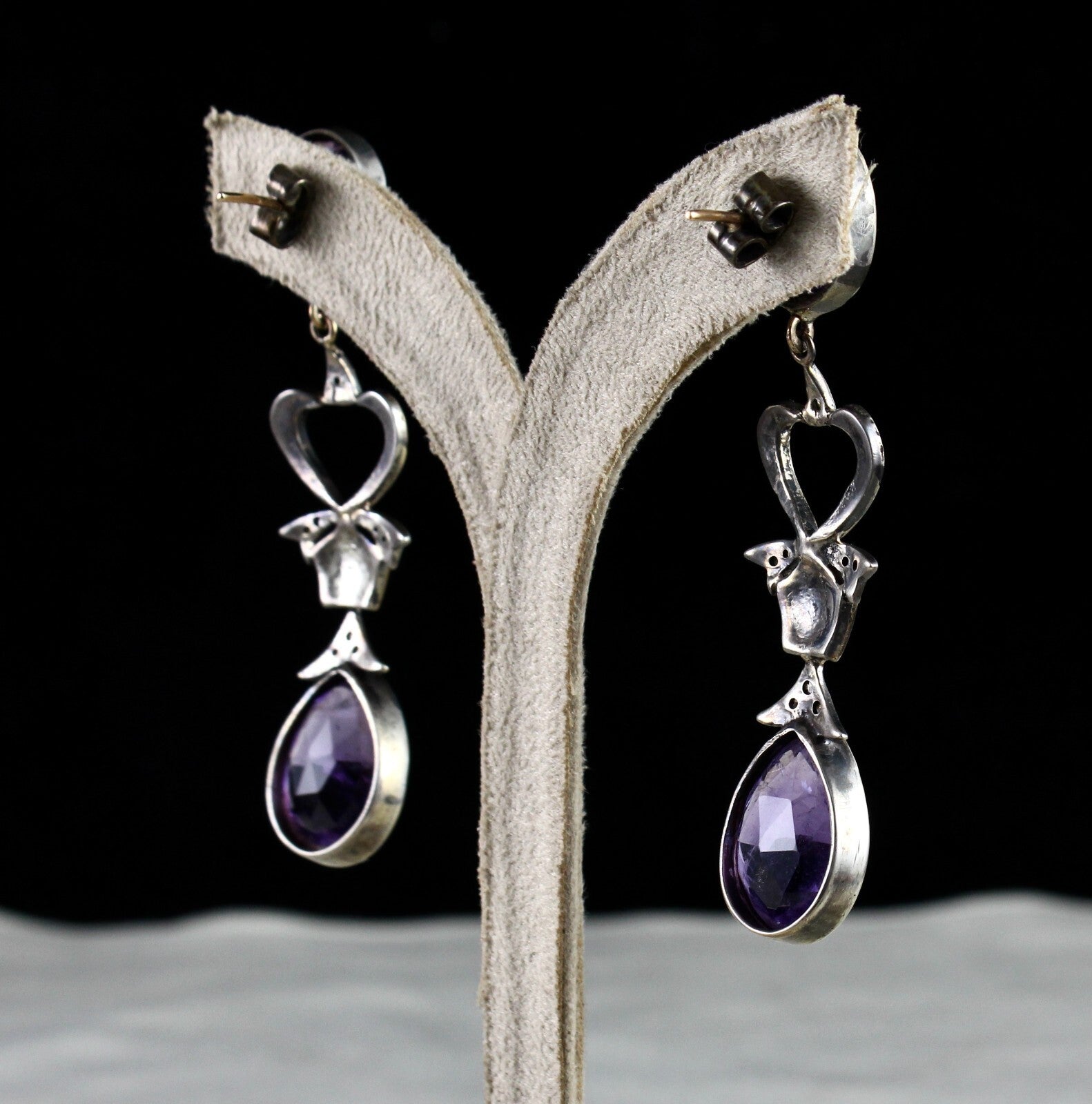 Certified Amethyst 10+ Ct Natural Diamond Cut Sterling Silver Victorian Earrings