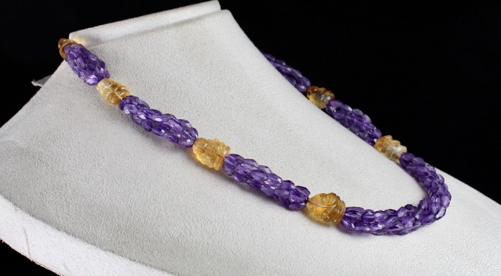 NATURAL AMETHYST FACETED CITRINE GANESHA CARVED BEADED 331 CTS DESIGNER NECKLACE