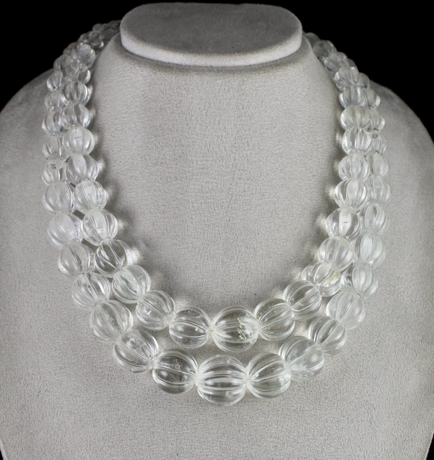 Natural Rock Crystal Quartz 1407 Ct Carved Melon Beads Gemstone Necklace