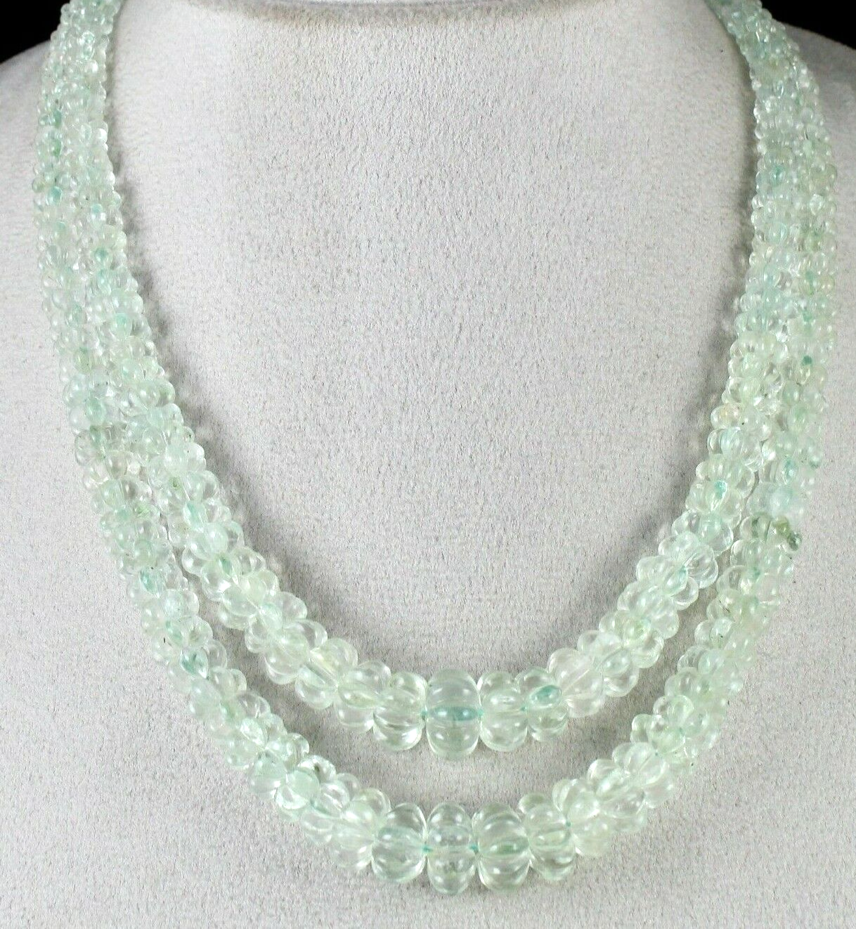 Aquamarine Carved Melon Beaded Necklace 2 L 567 Carats Natural Gemstone String