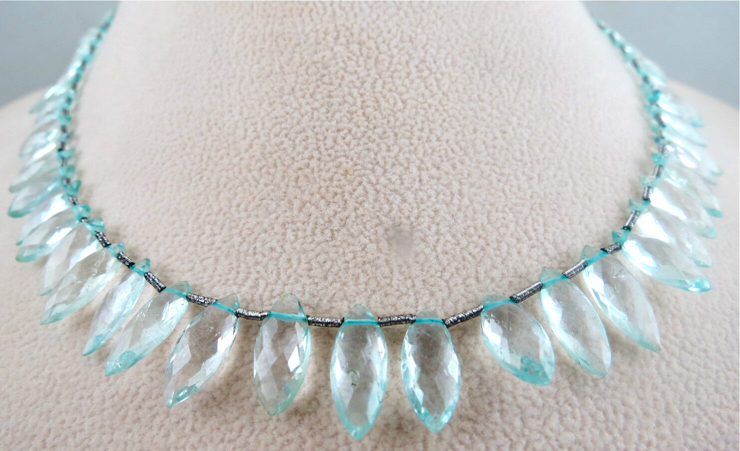 Natural Blue Aquamarine Beads Marquise 98 Ct Gemstone Silver Fashion Necklace